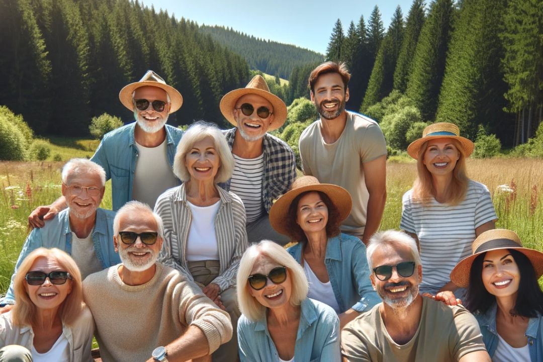 bande de quadras heureux dans la campagne